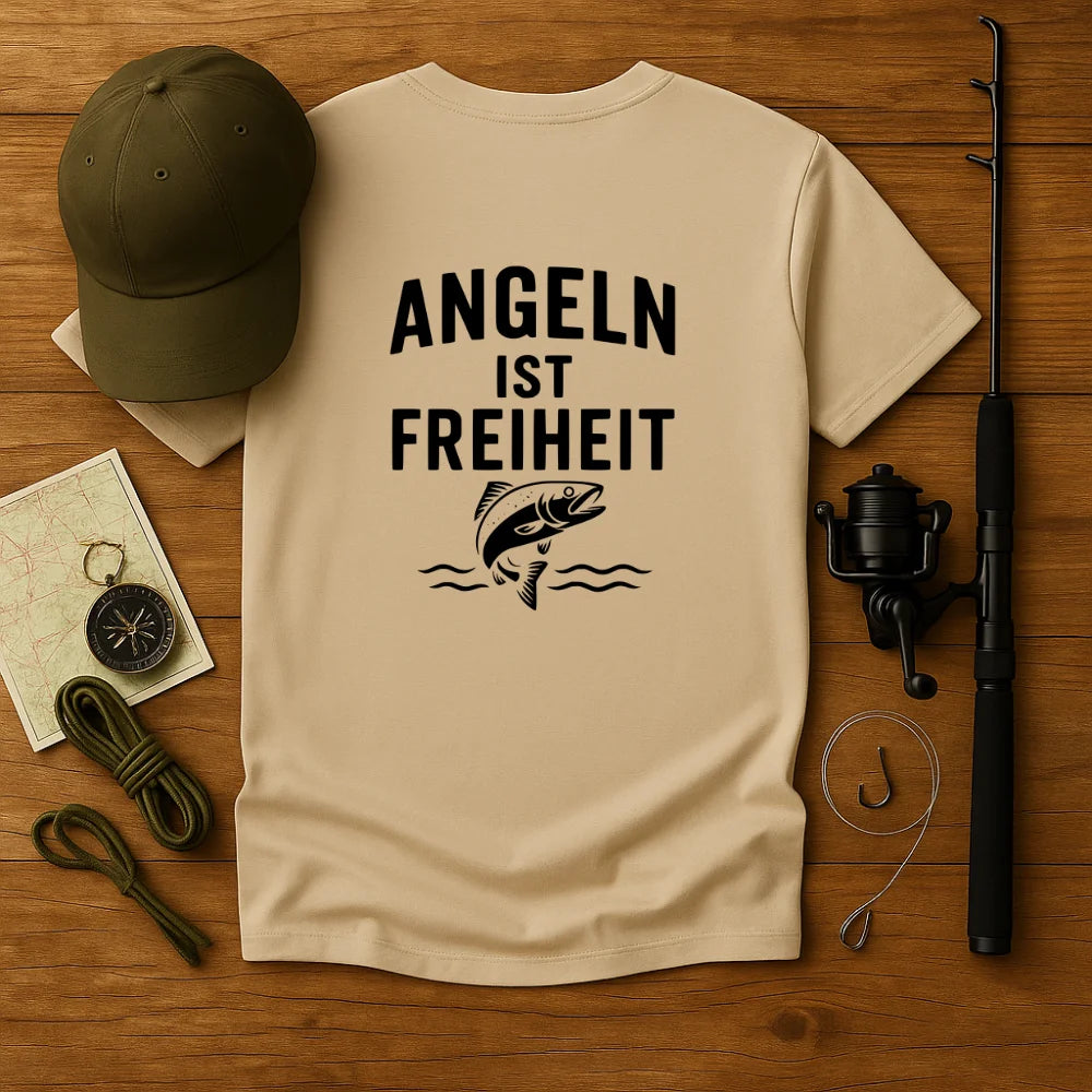 Angeln ist Freiheit – Rückenprint Edition T-Shirt