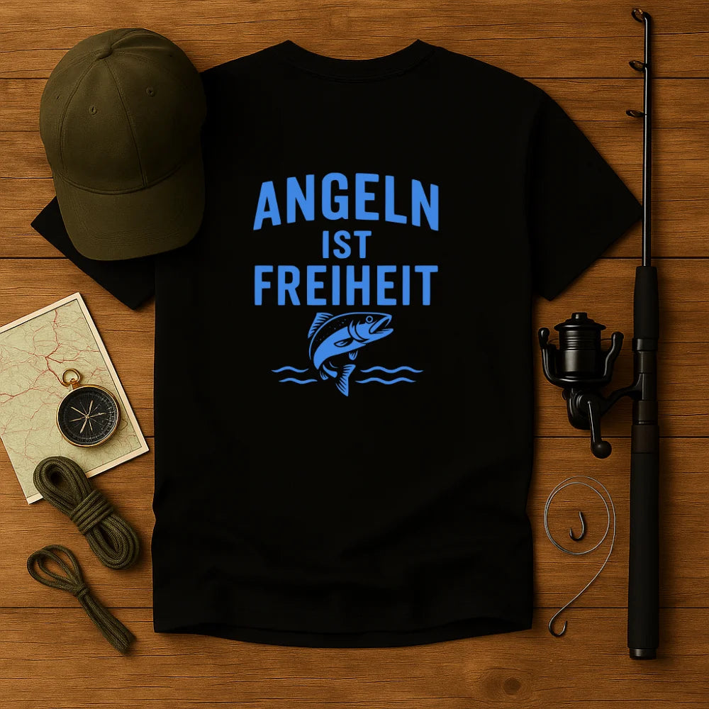Angeln ist Freiheit – Rückenprint Edition T-Shirt